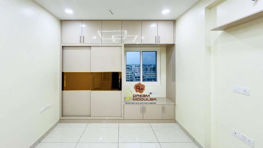Master Bedroom Interior Design - Sliding Wardrobe and Study Table