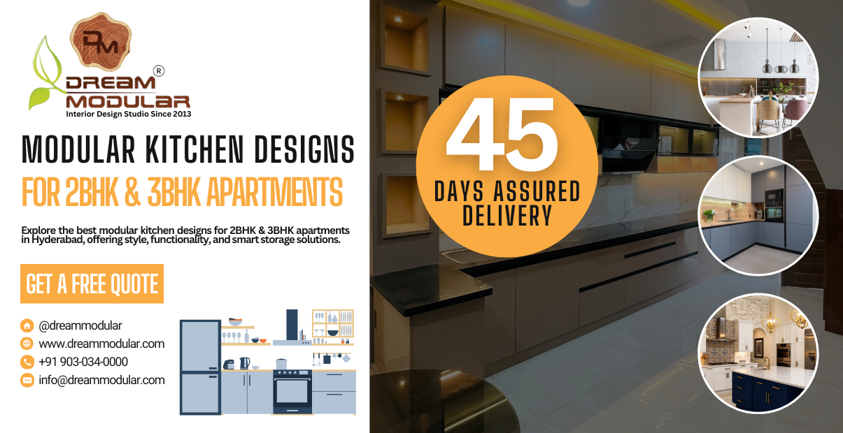 Explore the best modular kitchen designs for 2BHK & 3BHK apartments in Hyderabad, offering style, functionality, and smart storage solutions.